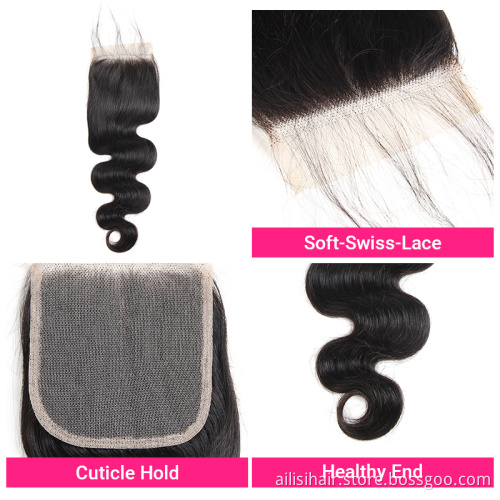 High Quality Human Hair Bundle With Closure Set Brazilian Cuticle Aligned Hair Bundle Body Wave Weave Hair With Closure